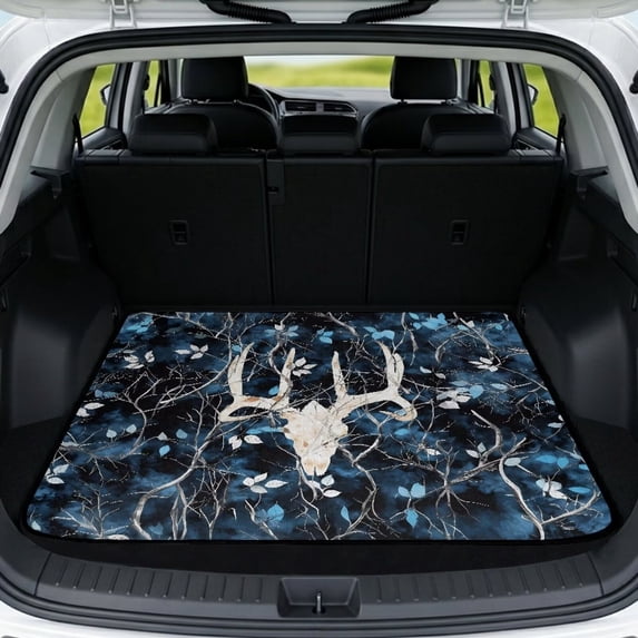 COEQINE Car Trunk Liner for Dogs All Season Rear Cargo Floor Mat Heavy Duty Washable Pet Cargo Protector Universal Fit for Sedans, SUVs & Trucks, Deer Skull Camo Hunting Blue