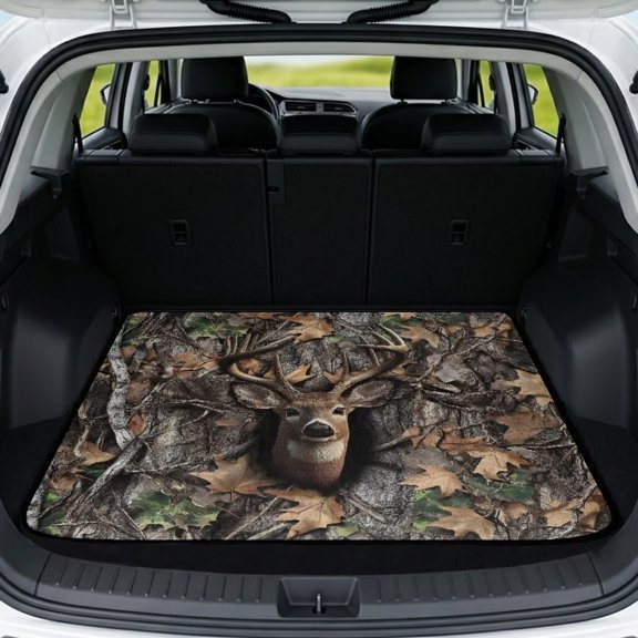 COEQINE Car Trunk Liner for Dogs All Season Rear Cargo Mat Car Boot Cover Heavy Duty Washable Pet Cargo Protector Fit for Sedans, SUVs & Trucks, Deer Camo Hunting Forest Gray