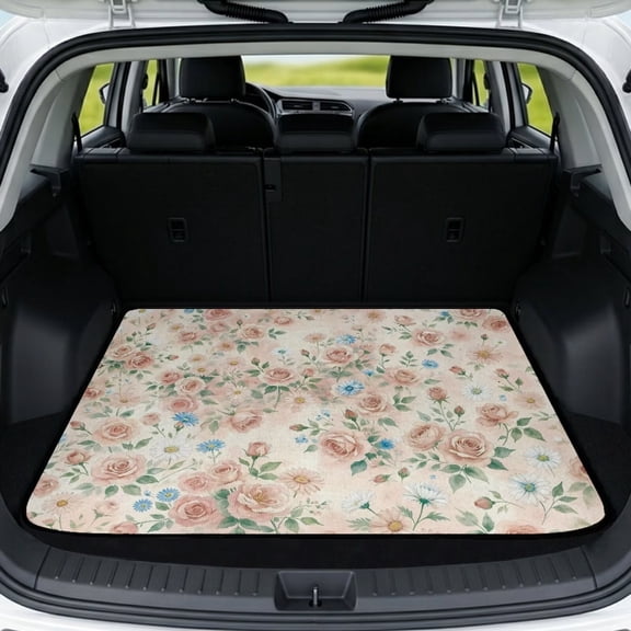 COEQINE Car Trunk Liner for Dogs All Season Rear Cargo Mat Car Boot Cover Heavy Duty Washable Pet Cargo Protector Fit for Sedans, SUVs & Trucks, Dreamy Pink Rose Daisy