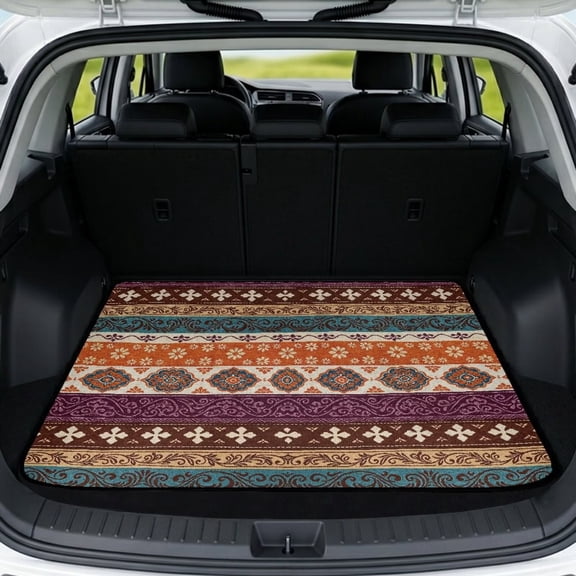 COEQINE Car Trunk Mat for Dogs All Season Rear Cargo Liner for Sedan SUV, Non-Slip Car Boot Liner Protector Universal Fit Most Car Models, Aztec Bohemian Stripe