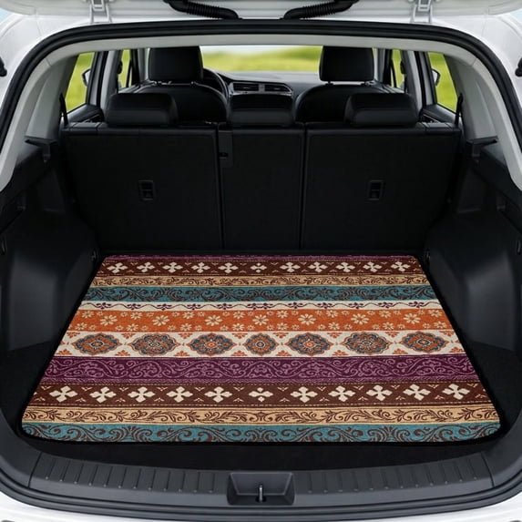 COEQINE Car Trunk Mat for Dogs All Season Rear Cargo Liner for Sedan SUV, Non-Slip Car Boot Liner Protector Universal Fit Most Car Models, Aztec Bohemian Stripe