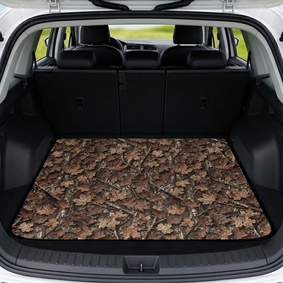 COEQINE Car Trunk Mat for Dogs All Season Rear Cargo Liner for Sedan SUV, Non-Slip Car Boot Liner Protector Universal Fit Most Car Models, Brown Camo Hunting Woodland