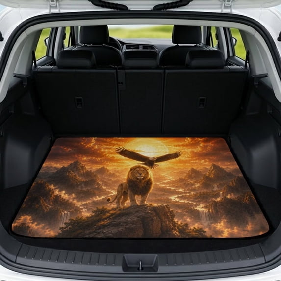 COEQINE Car Trunk Mat Universal Size All Season Rear Cargo Mat Heavy Duty Durable Pet Cargo Protector Fits Most Cars, SUVs & Trucks, 29" x 39", Lion Eagle Mountain