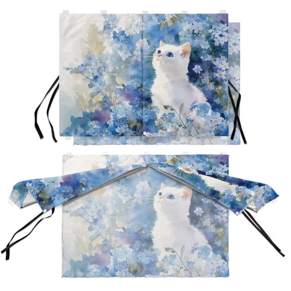 COEQINE Car Window Shade for Side Window, Car Window Curtain Privacy Full Covers/Half Shade Options, Magnetic Sun Block Cover Fit Most Vehicles, Cat Floral Blue