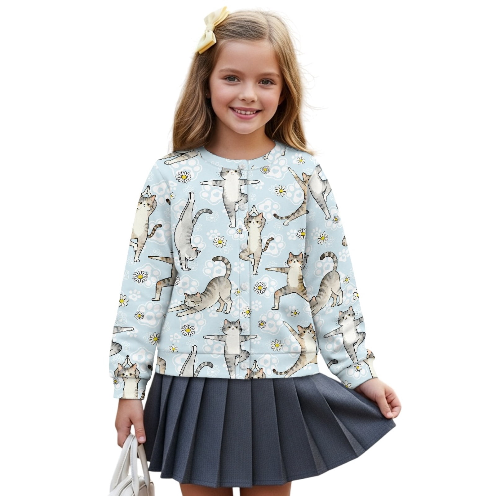 Girls' Long Uniform Cardigan - Cat & Jack™ Blue XS: Cotton Jersey, Lightweight, V Neck, Ribbed