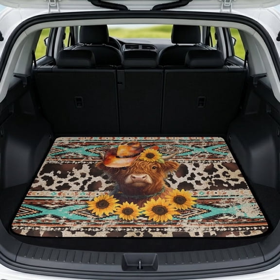 COEQINE Cargo Liner for Dogs, Cute Trunk Floor Mat Durable Pet Cargo Mat for Cats, Auto Interior Accessories Decor with Non-slip Backing, Aztec Highland Cow Cowboy Sunflower