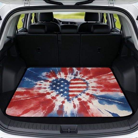 COEQINE Cargo Liner for SUV, Durable Rear Trunk Liner Heavy Duty Cargo Mat Back Seat Cover Protector Fashion Car Accessories Decor, 29" x 39", American Flag Heart Tie-dye