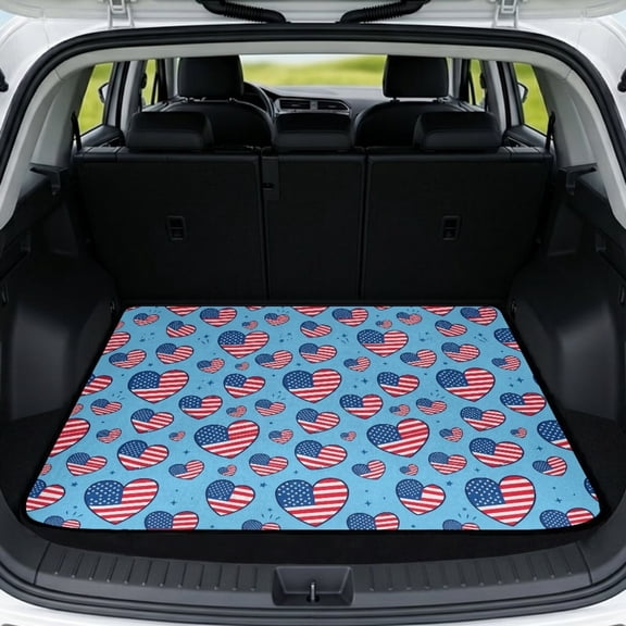 COEQINE Cargo Mat for SUV, All Weather Washable Trunk Protection Stylish Dog Seat Cover Auto Interior Accessories for Dogs Cats, 29" x 39", American Flag Heart Blue
