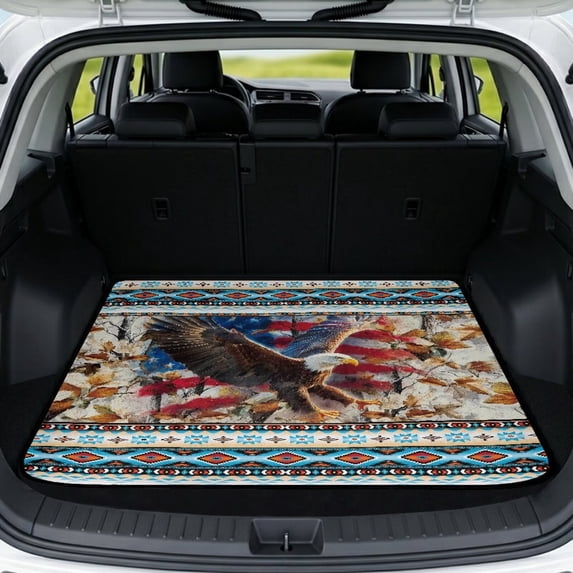 COEQINE Cargo Mat for SUV, All Weather Washable Trunk Protection Stylish Dog Seat Cover Auto Interior Accessories for Dogs Cats, 29" x 39", Aztec Eagle American Flag Blue