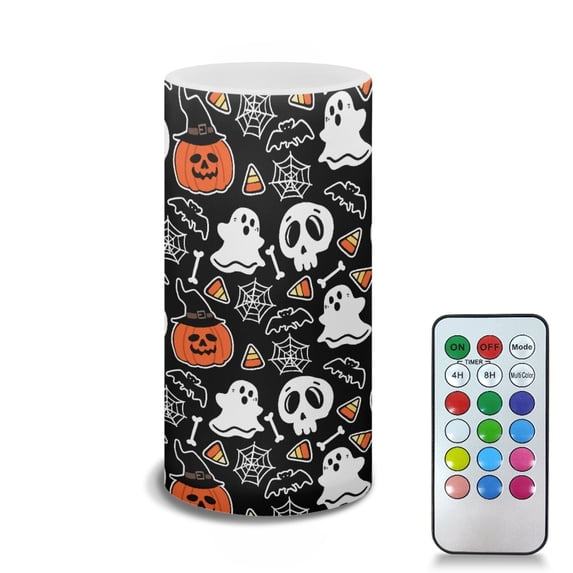 COEQINE Cartoon Ghost Skull Pumpkin Bat LED Flameless Candles Battery Operated Candles with Remote Control Timer Violet Blue Flickering Wick Pillar Tealight for Halloween Decor