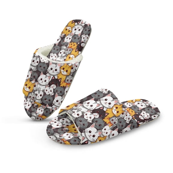 COEQINE Cat Print Womens House Slippers Trendy Fuzzy Slides Quiet Sole Indoor Home Sandals Winter Slippers Open Toe for Women Men Indoor Slip On House Shoes, 46-47