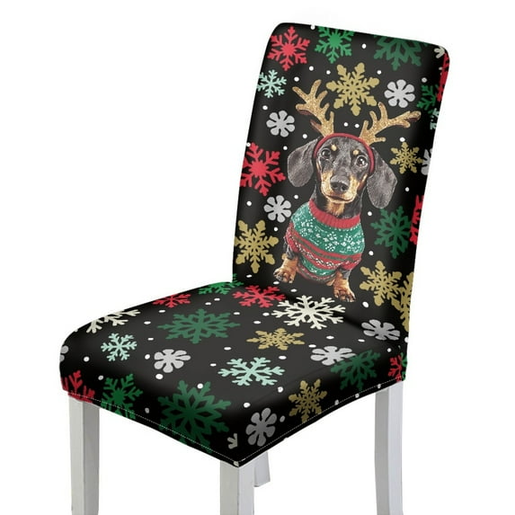COEQINE Chair Slipcover Set of 2, Removable Universal Fit Parsons Chair Covers, Machine Washable Polyester Spandex Seat Protector for Wedding Home Decor, Christmas Dachshund Snowflake