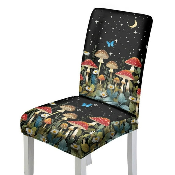 COEQINE Chair Slipcover Set of 6, Removable Universal Fit Parsons Chair Covers, Machine Washable Polyester Spandex Seat Protector for Wedding Home Decor, Mushroom Flower Butterfly Black