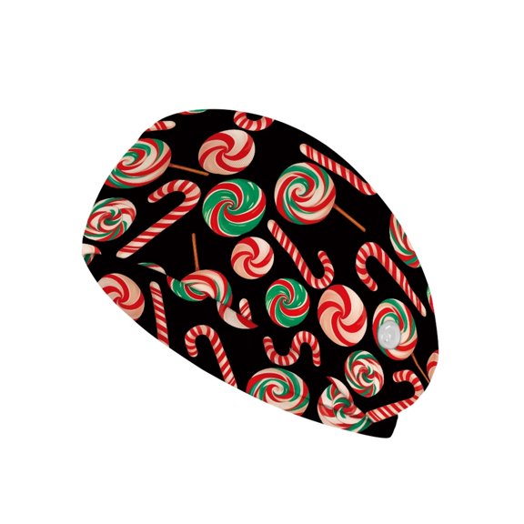 COEQINE Christmas Candy Nurse Button Headband Crutch Elastic Sports Headbands Thick Non-Slip Hair Bands for Women and Men Headbands with Button for Mask Cute Medical Headbands