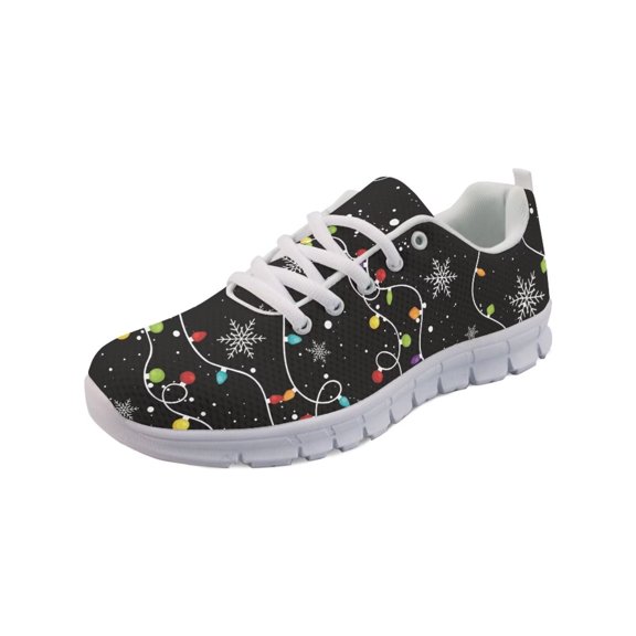 COEQINE Christmas Sneakers for Women Running Shoes Outdoor Sport Shoes, Colorful String Light