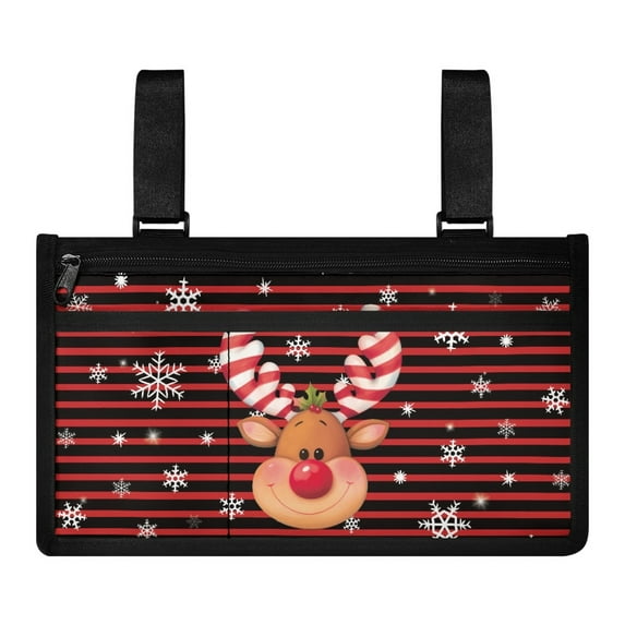 COEQINE Christmas Snowflake Elk Wheelchair Armrest Side Hanging Storage Bag Wheelchair Side Organizer Storage Bag Armrest Pouch Wheelchair Carrier Bag & Case for Adults