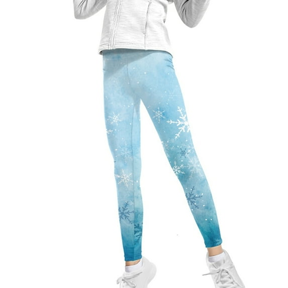 COEQINE Christmas Snowflakes Blue Girls' Yoga Legging Breathable Athletic Sport Legging High Waist Pants for School Gym, for 4-5 Years Kids Girls
