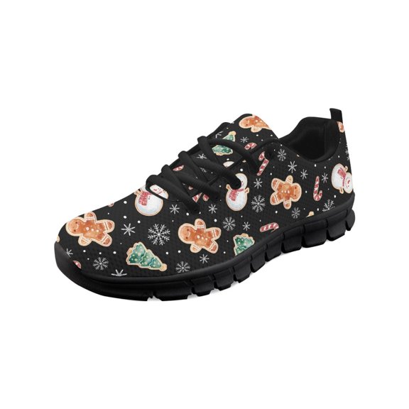 COEQINE Christmas Women Tennis Shoes Snowman Gingerbread Man Xmas Tree Snowflake Fashion Sneakers Work Shoes Lightweight Mens Athletic Sneakers Footwear for Travel Outdoor Sport Camping, Black