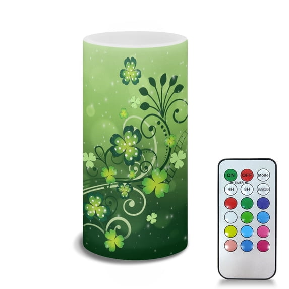 COEQINE Clover Polka Dot Green LED Flameless Candles Battery Operated with Remote Timer Realistic Electric Candle Pillar Lights Color Changing for St. Patrick's Day Home Indoor Outdoor Decor