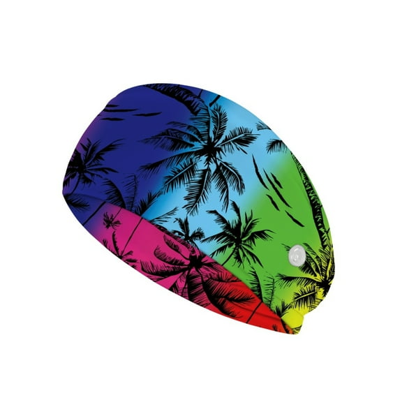 COEQINE Colorful Palm Leaves Nurse Button Headband Nurse Hats for Women Scrub Sports Headband for Men Nurse Headbands Thin Headband with Buttons Headbands for Nurses