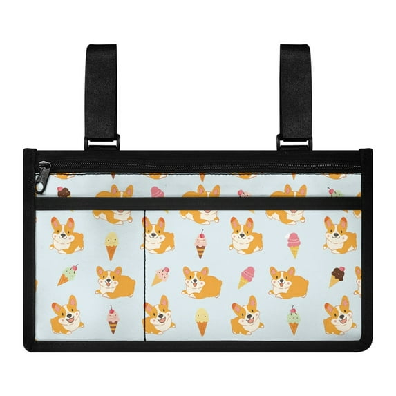 COEQINE Corgi Wheelchair Armrest Side Hanging Storage Bag for Seniors Wheelchair Side Organizer Storage Bag Armrest Pouch Wheelchair Side Bag Armrest Pouch Small Wheelchair Bags