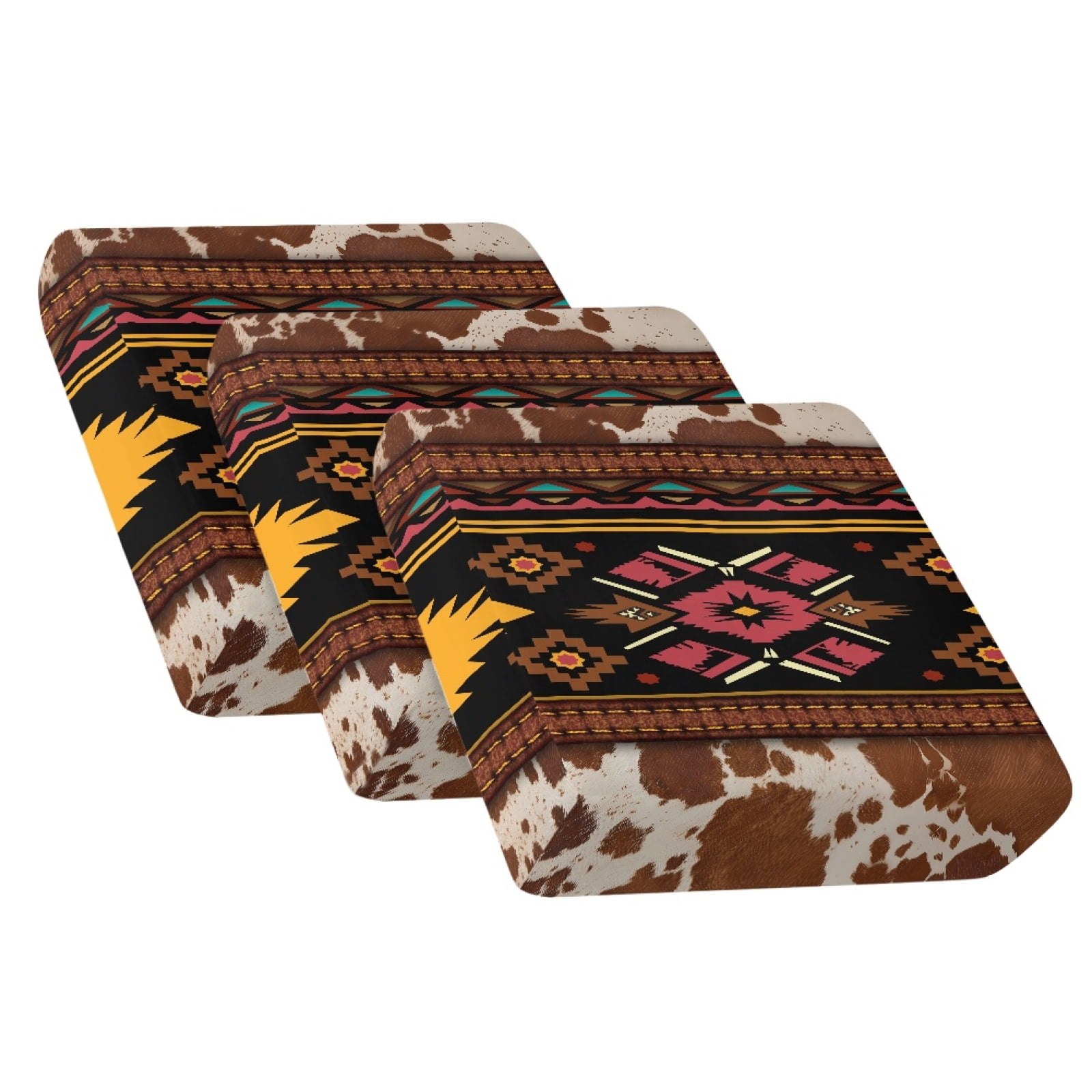 COEQINE Couch Cover Stretch Elastic Spandex Fabric Sofa Seat Cover Sets Seat Cushion Slipcover Pet Friendly Dog Couch Cushion Slipcover for Pets, Kids, 3 Pieces, American Tribal Brown Cow Print