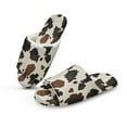 thumbnail image 1 of COEQINE Cow Print Brown Beige Fluffy Slippers for Women, Open Toe Fluffy Sandals Cute House Slides Foldable Washable Slip On House Shoes Quiet Slippers for Hardwood Floors, 42-43, 1 of 7