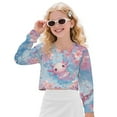 thumbnail image 1 of COEQINE Crop Top Sweatshirt for Girls, Long Sleeve Crewneck Fall Winter Pullover, Loose Fit Casual Top Outfits for Age 13-14 Years Old Kids, Axolotl Flower Pink Blue, 1 of 7