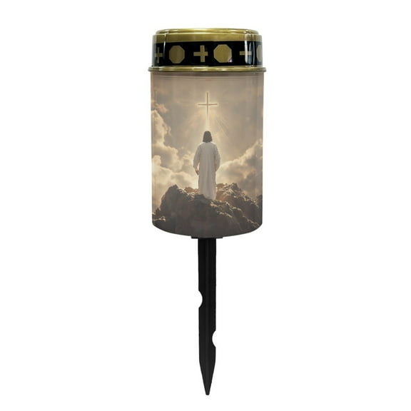 COEQINE Cross Flameless Candle Solar Powered Grave Outdoor Solar Lights Cemetery Candle Lights Fake LED Pillar Candles Outdoor Waterproof Decorative Patriotic Decoration, God Cross Cloud