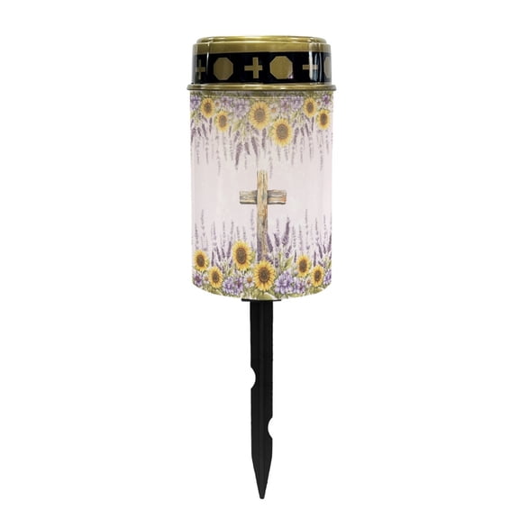 COEQINE Cross Sunflower Lavender Solar Lights Cemetery Candle Grave Lights Outdoor Waterproof Decoration Pathway Lights Garden Solar Candle for Garden Lawn Decor