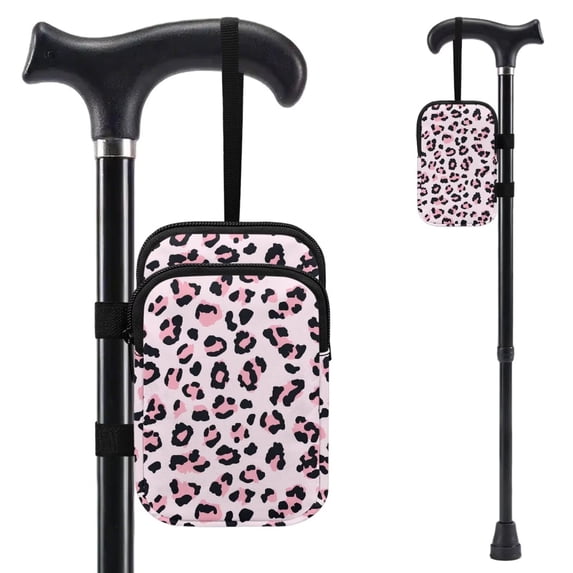 COEQINE Crutch Accessories Elbow Crutch Bag Pastel Pink Leopard Print Forearm Crutch Pouch, Broken Leg Crutch Bag, Hands-Free, Organize Daily Essentials, for Seniors