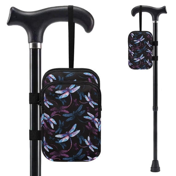COEQINE Crutch Bag with Straps for Elbow Crutches Vintage Dragonfly Print Forearm Crutch Pouch, Broken Leg Crutch Bag, Daily Essentials Organizer, Hands-Free, Lightweight