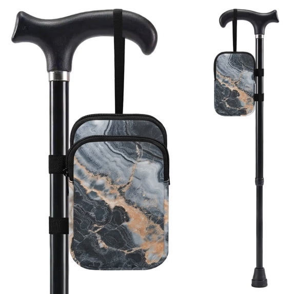 COEQINE Crutch Bag for Women, Elbow Crutch Pouch Black Grey Marble Broken Leg Crutch Bag, Walking Cane Bag, Forearm Crutch Attachment, Lightweight, for Adults Elderly