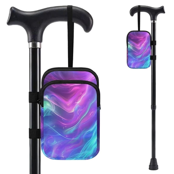 COEQINE Crutch Bag for Women, Elbow Crutch Pouch Purple Teal Galaxy Nebula Broken Leg Crutch Bag, Walking Cane Bag, Forearm Crutch Attachment, Lightweight, for Adults Elderly