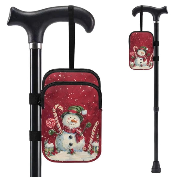 COEQINE Crutch Bag for Women, Elbow Crutch Pouch Snowman Candy Cane Red Broken Leg Crutch Bag, Walking Cane Bag, Forearm Crutch Attachment, Lightweight, for Adults Elderly
