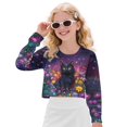 thumbnail image 1 of COEQINE Cute Crop Sweatshirt for Girls, Long Sleeve Crewneck Pullover Outfit Lightweight Sweatshirt Tops, Fall Winter Kids Fashion Age 11-12, Black Cat Flower Galaxy, 1 of 7