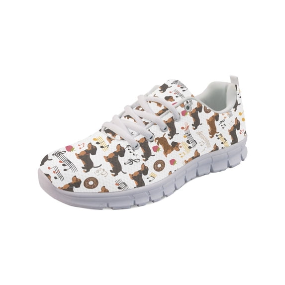 COEQINE Dachshund Musical Notes Women Sneakers Cute Dog Puppy Print Running Walking Shoes White Sole Fashion Tennis Shoes for Travel Casual Breathable Mesh Trainers Footwear