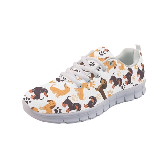 COEQINE Dachshund Paw Women Sneakers Tennis Shoes Dog Puppy Print Fashion Sport Gym Jogging Tennis Fitness Sneaker White Sole Girls Taining Athletic Footwear, Yellow Brown