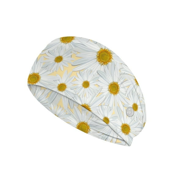COEQINE Daisy Nurse Button Headband Elastic Sports Headbands Thick Non-Slip Hair Bands for Women and Men Nursing Headbands Fashion Headband Nurses with Buttons