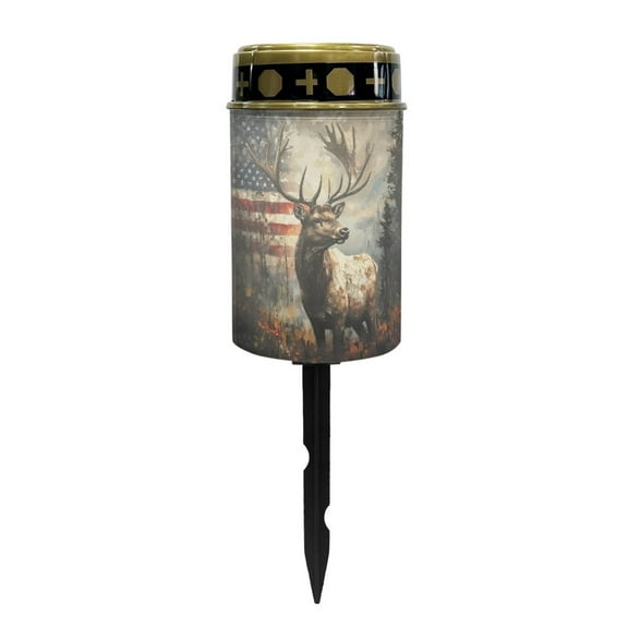 COEQINE Deer American Flag Forest Outdoor Lights Solar Powered Flameless Candle Cemetery Votive Candles Waterproof Outdoor Memorial Candle Solar Stake Lights Home Outdoor Decoration
