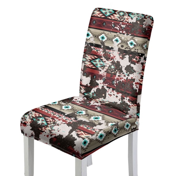 COEQINE Dining Room Chair Cover Set of 2, Stretchable Slipcover Machine Washable for Furniture Protection, Universal Fit for Most Dining Chairs, American Tribal Cow Print Red