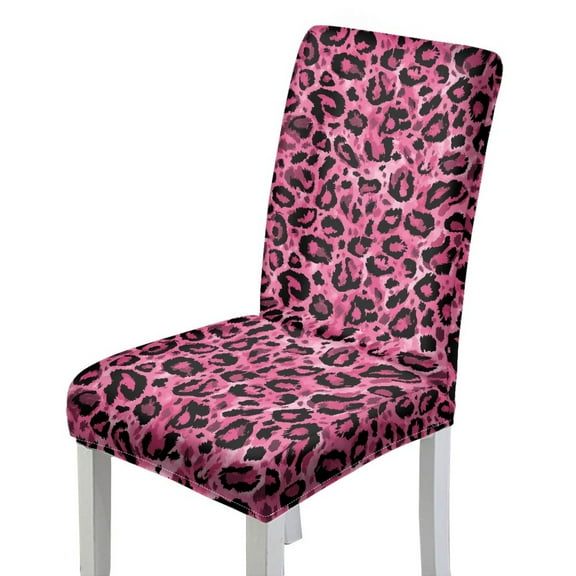 COEQINE Dining Room Chair Slipcovers Set of 1, Stretchable Universal Fit Chair Protector Polyester Spandex Machine Washable Covers for Dining Room, Hotel, Ceremony, Pink Leopard Print