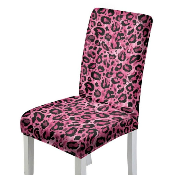 COEQINE Dining Room Chair Slipcovers Set of 1, Stretchable Universal Fit Chair Protector Polyester Spandex Machine Washable Covers for Dining Room, Hotel, Ceremony, Pink Leopard Print