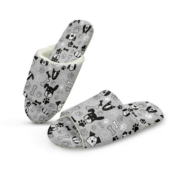 COEQINE Dog Paw Bone Gray Home Slippers Women Cozy Open Toe House Shoes Lightweight Slip On Bedroom Slippers Cute Women Footwear Indoor Home Slides Winter Sandals for Guest, 44-45