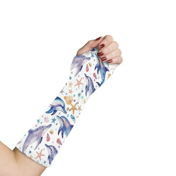 COEQINE Dolphin Starfish Arm Cast Covers Size S Elastic Removable Cast Cover Easy to Put on Wrist Elbow Cast Wound Scratcher Covers for Arm Hand Protectors and Decortion