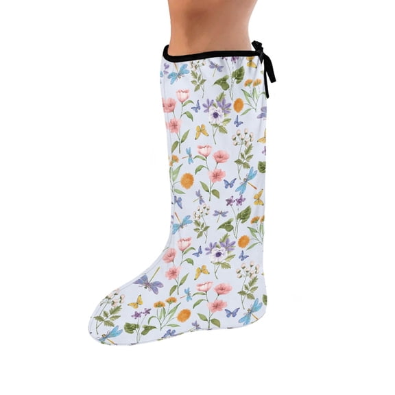 COEQINE Dragonfly 2 Piece Leg Cast Covers Floral Broken Leg Shower Cast Cover Cast and Bandage Protector Small Elastic Cast Socks Cover Cast Outdoor Leg Protection Cover for Adult Kids