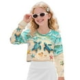 thumbnail image 1 of COEQINE Dropped Shoulder Girls Crop Top, Long Sleeve Oversized Sweatshirt, Soft Crewneck Fall Pullover for Kids Casual Wear Age 11-12, Sea Turtle Starfish Beach, 1 of 7