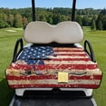 thumbnail image 1 of COEQINE Easy-Carry Golf Cart Seat Cover, Foldable Design with Handle for Storage, Universal Size Quilted Polyester, 4 Front Pockets, Machine Washable, Vintage Distressed American Flag, 1 of 8