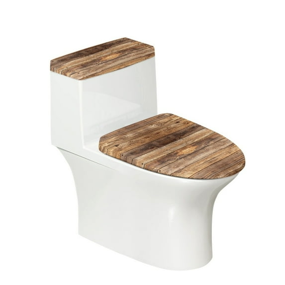 COEQINE Easy Installation Toilet Cover 2 Pcs Set Machine Washable Stretchable Replacement Toilet Lid Dust Cover Set Brown Wood Grain Durable Bathroom Decor Accessories