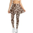 thumbnail image 1 of COEQINE Elastic Yoga Skirted Legging for Women with Pockets Brown Cow Spot Pattern Comfy Ruffle Pleated Tennis Skirts with Leggings Breathable High Waist Skort Pants, S, 1 of 7